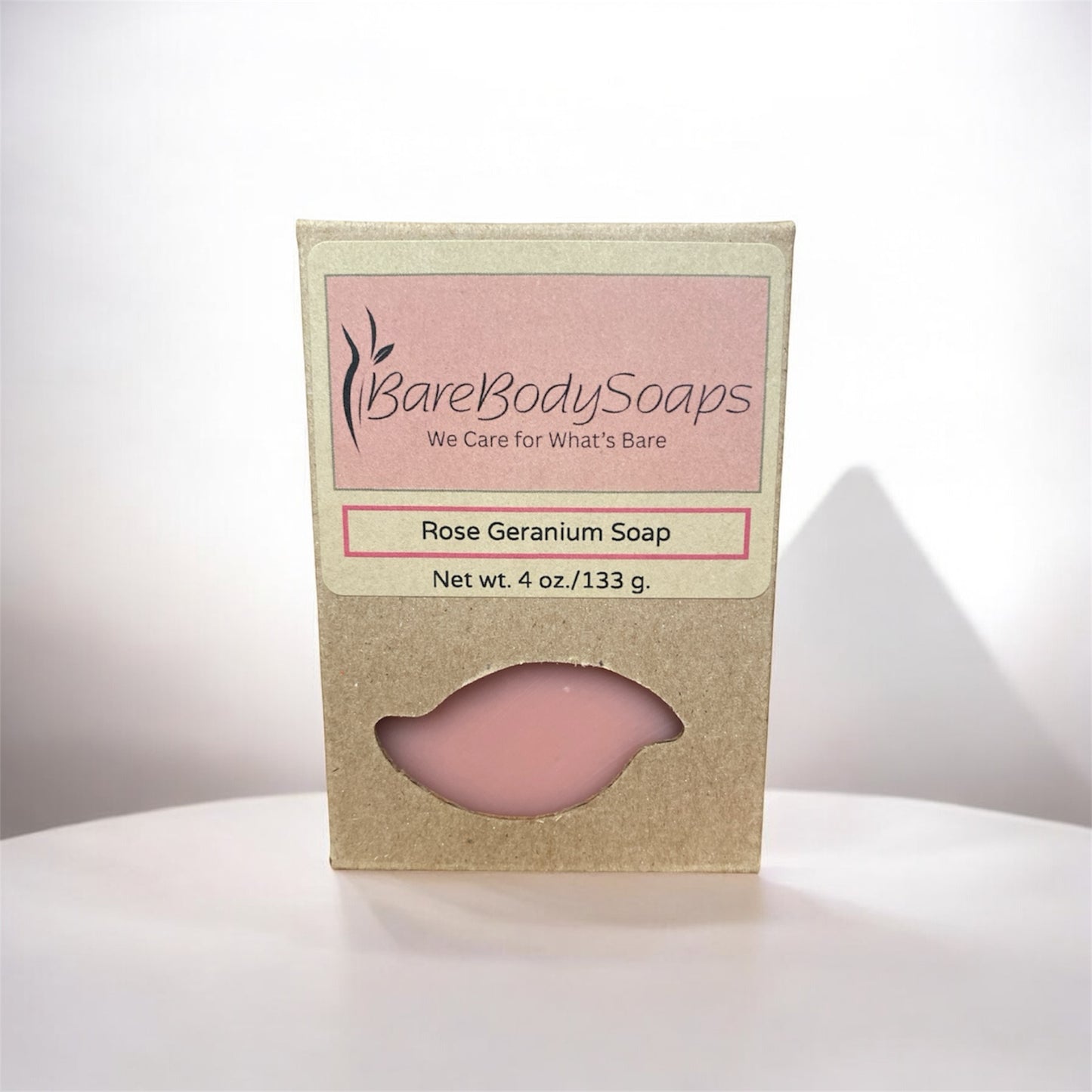 boxed rose geranium soap on white table
