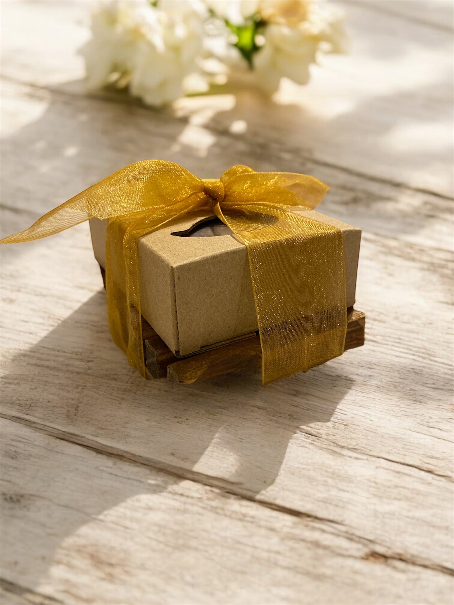 soap and soap dish with gold ribbon