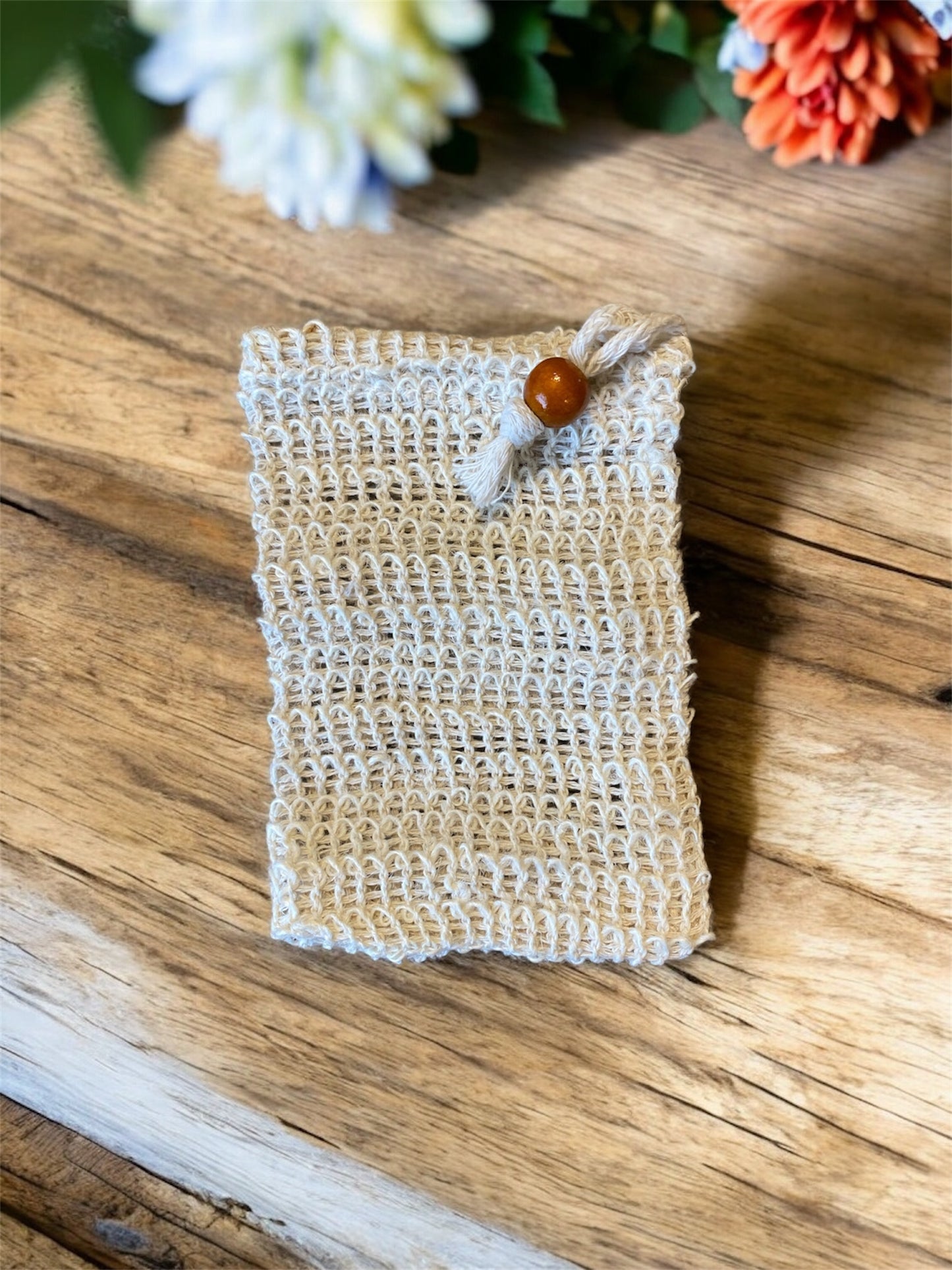 soap bag on wood table