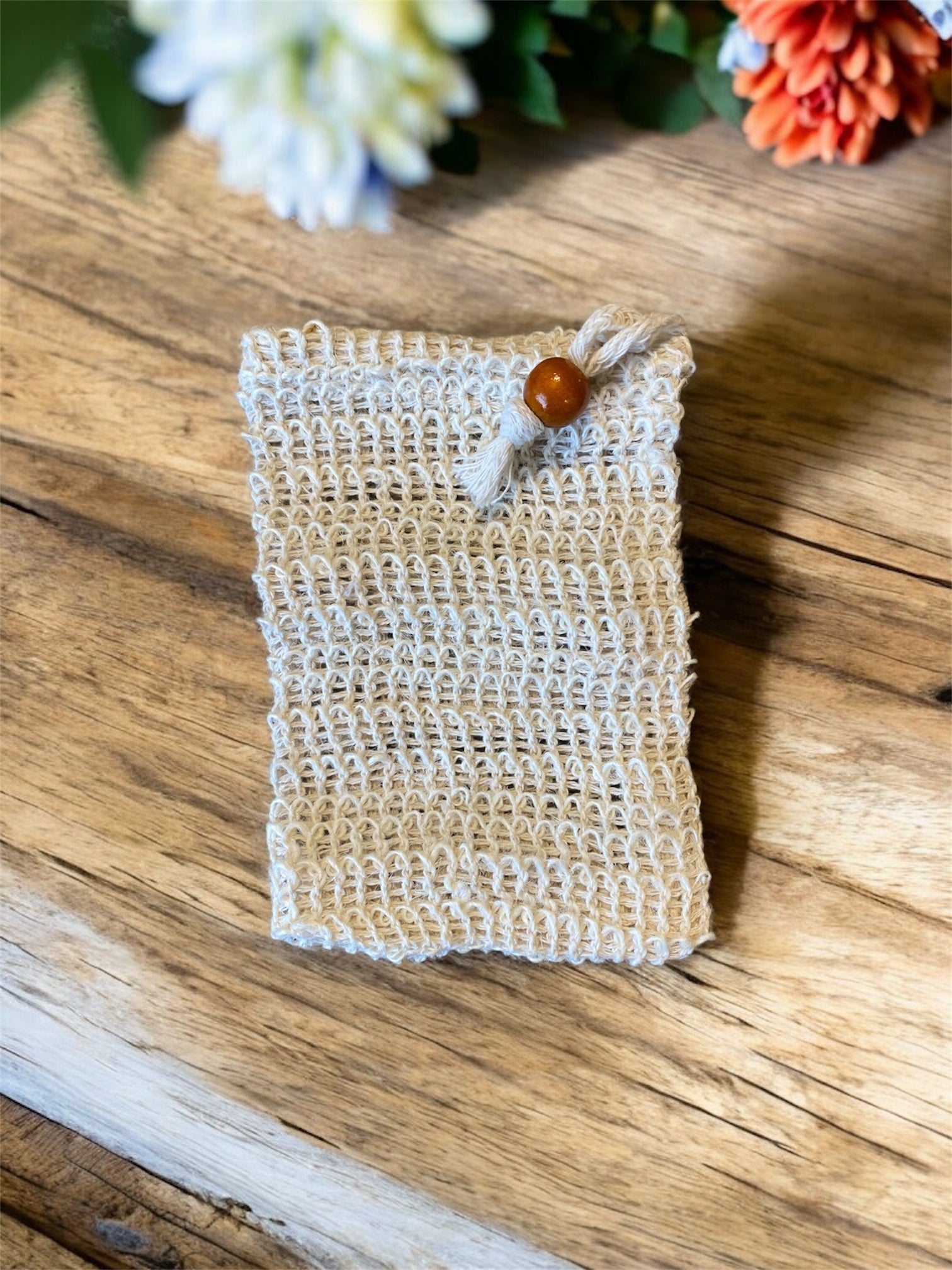soap bag on wood table