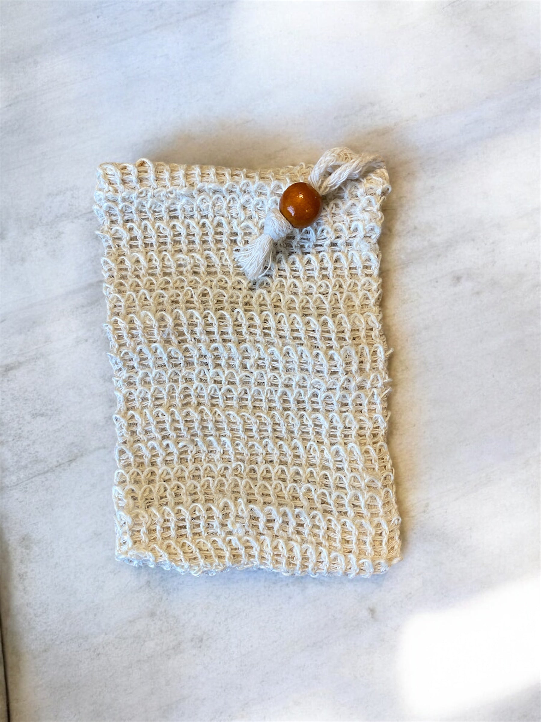soap bag on marble counter